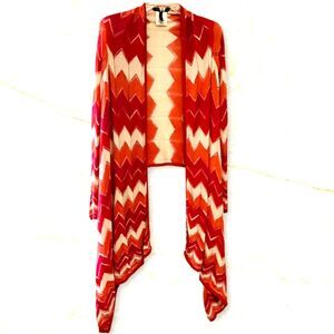 BCBG Maxazria Waterfall Cardigan Women's Size XS Pink/Orange Chevron Print